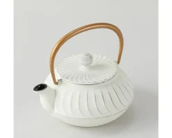 Cast Iron Teapot White Wave Gold Handle