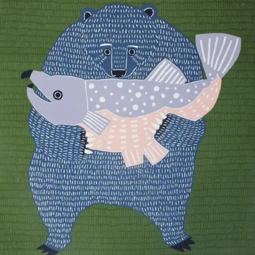 Furoshiki Bear Fish 41" Sq.