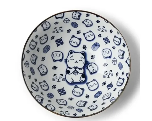 Maneki Neko Blue 7.75" Bowl