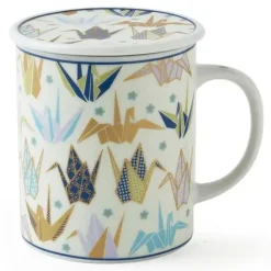 Origami Cranes 8 Oz. Lidded Mug - Blue