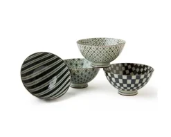 Retro Black & White 4.5" Rice Bowl Set