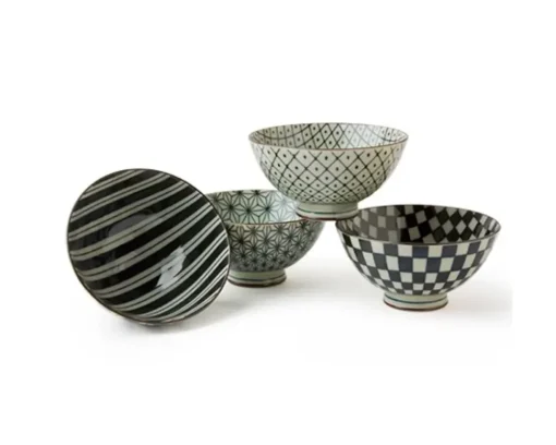 Retro Black & White 4.5" Rice Bowl Set