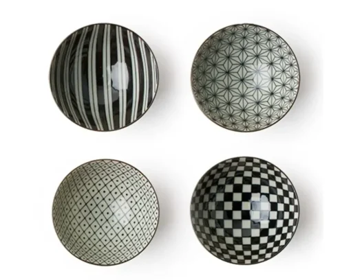 Retro Black & White 4.5" Rice Bowl Set