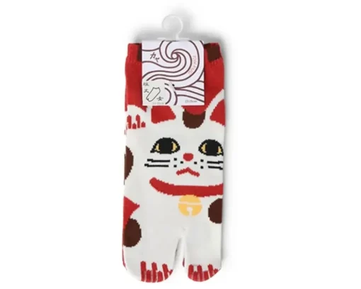 Tabi Socks - Maneki Neko Red
