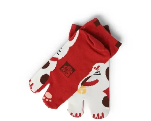 Tabi Socks - Maneki Neko Red