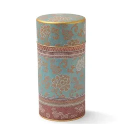 Tea Canister Brocade Peony Blue