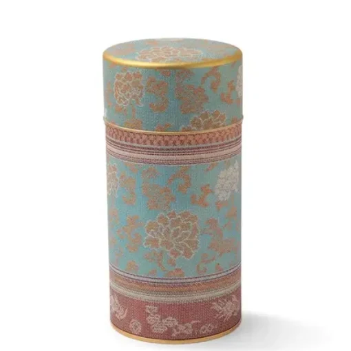 Tea Canister Brocade Peony Blue