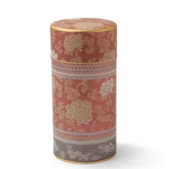 Tea Canister Brocade Peony Red