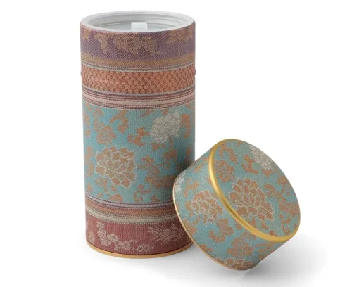 Tea Canister Brocade Peony Blue