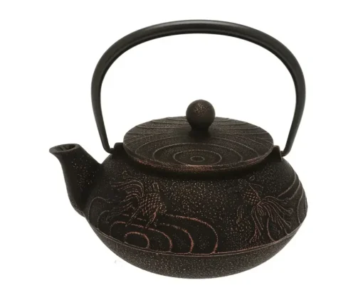 Teapot Cast Iron Copper Black Goldfish