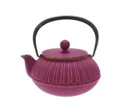 Teapot Cast Iron Gold Purple Chrysanthemum
