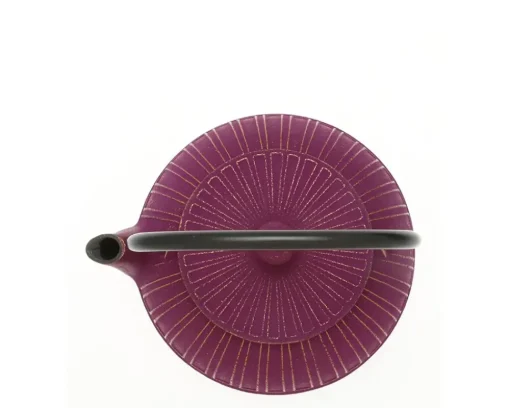 Teapot Cast Iron Gold Purple Chrysanthemum