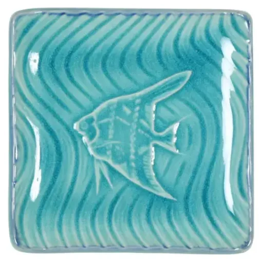 Turquoise Blue Fish 4.5" Sq. Plate
